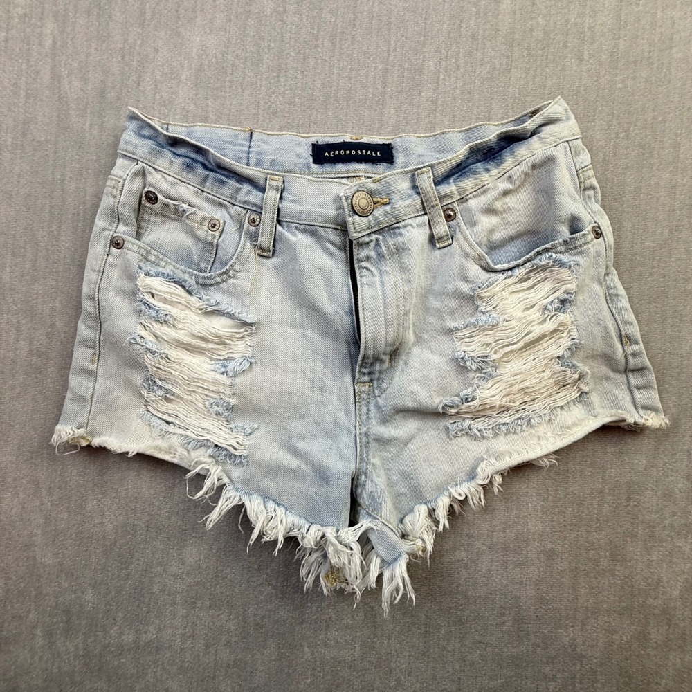 Aeropostale Distressed Denim Shorts Light Washā High Waisted Frayed Hem Size 4